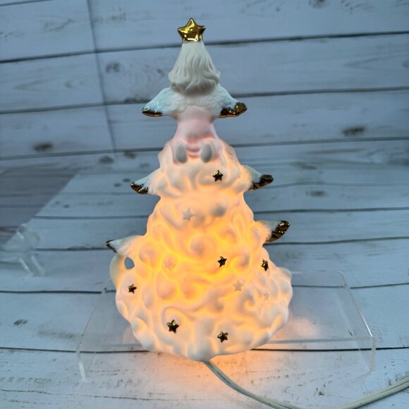 Vintage Light Up Angel Christmas Tree Figurine • Ceramic Gold Accents • Plug-In - Picture 3 of 15